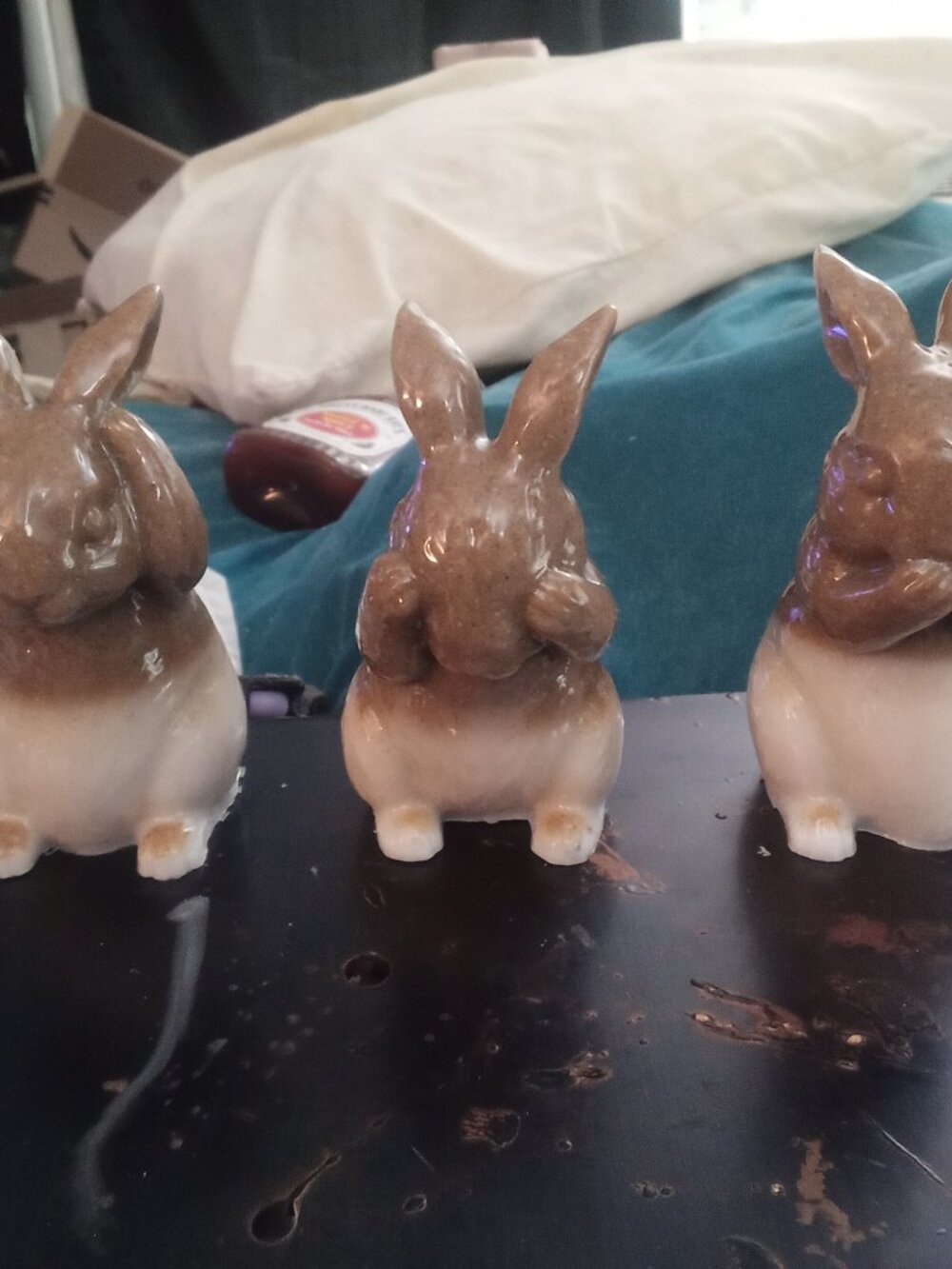 Handmade 3 Wise Rabbit Hear See Speak No Evil Statues